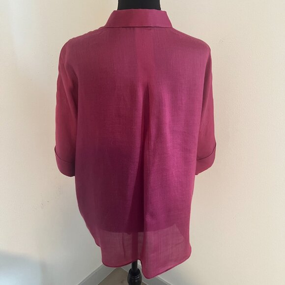 Lafayette 148 Raspberry Tencel Ramie Button Up Shirt Sz M Classic Feminine Chic - Picture 2 of 7